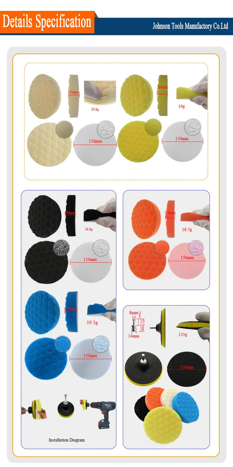 2022 Hot Sale Honeycomb 6 Inch Sponge Polishing Pad for Car/Bathtub/Shower/Sink